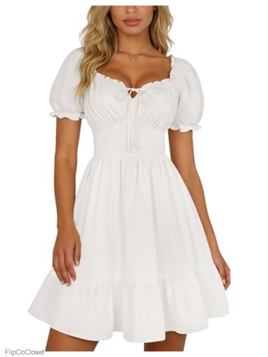 Dresses & Skirts - Renaissance Corset Babydoll Dress Puff Sleeve Mini Dress with Pockets